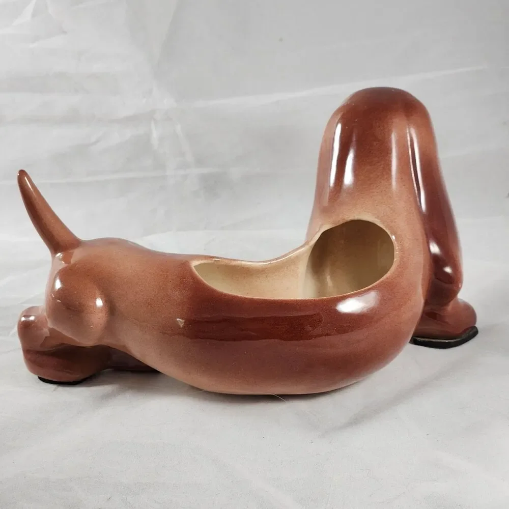 Vtg Mid Century Brown Porcelain Dachshund Planter Dog MCM Ceramic 8